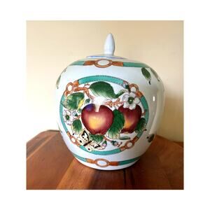 Vtg. Chinese Ginger Jar Hand Painted White Glazed Porcelain